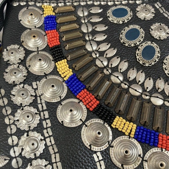 Cleobella Clutch embellished Black Leather Tassel Closure 12 X 10‎ Boho - Picture 9 of 16